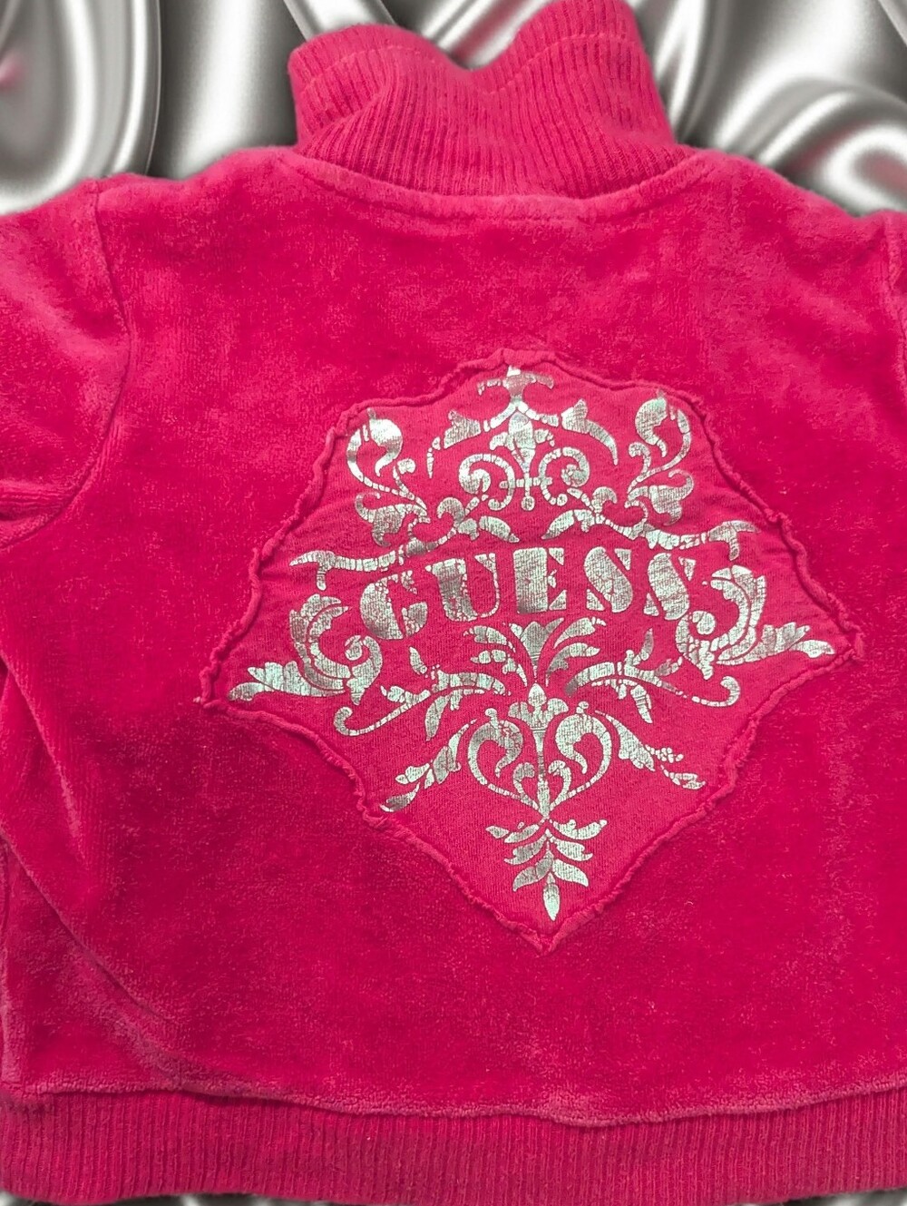Guess Girls Velvet Zip-Up Jacket in Bright Pink